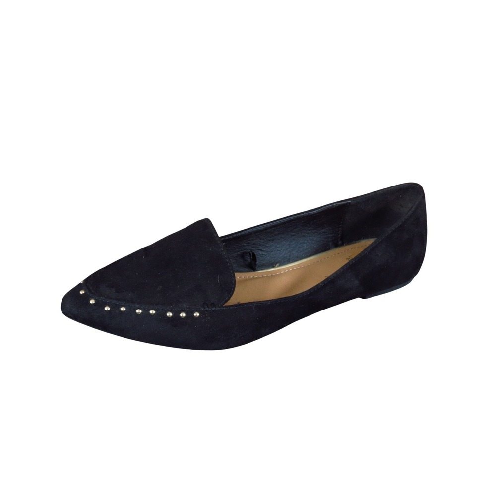 Report Pointed Toe Women Flat Shoe Size 8.5 Wide Dressy Black Faux Suede Studded
